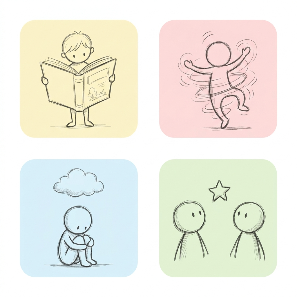 Six therapy conditions illustrated